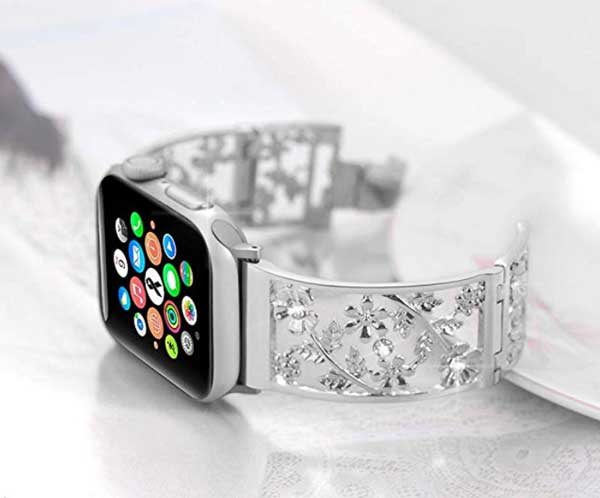 AppleWatch用メタルストラップフローラルバンド