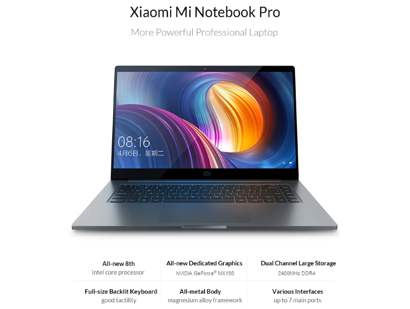 [クーポンコード] Xiaomi Mi Notebook Pro –USBタイプCポート付き