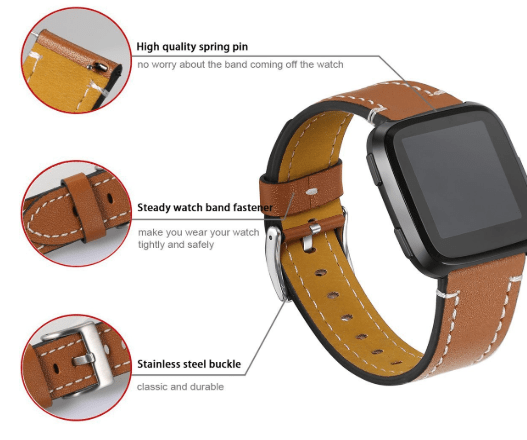 最高のFitbitVersaレザーストラップ–本革の耐水性バンド
