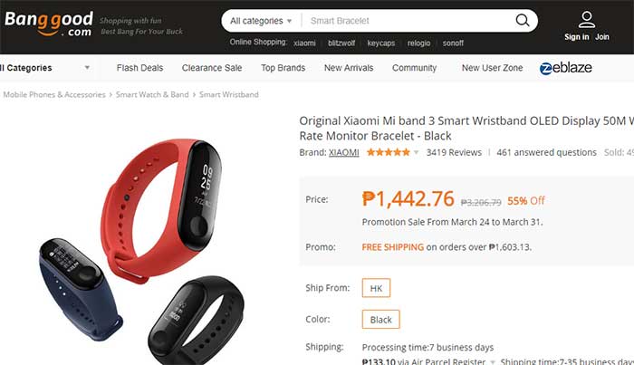 Banggood.comのXiaomiMi Band3クーポンコード